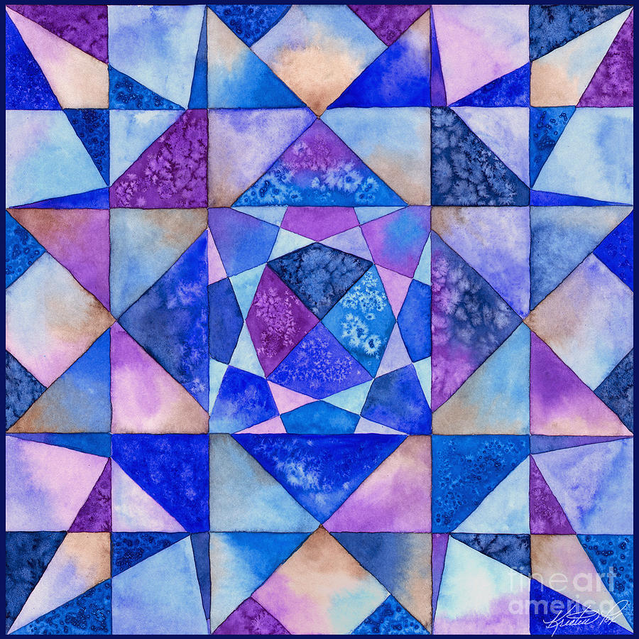 900x900 Blue Watercolor Quilt Painting By Kristen Fox - Quilt Watercolor