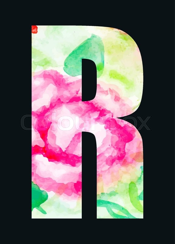 576x800 Floral Pattern Letter R. Alphabet Vector With Watercolor Texture - R Watercolor