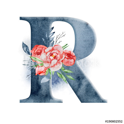 500x500 Floral Watercolor Alphabet. Monogram Initial Letter R Design With - R Watercolor