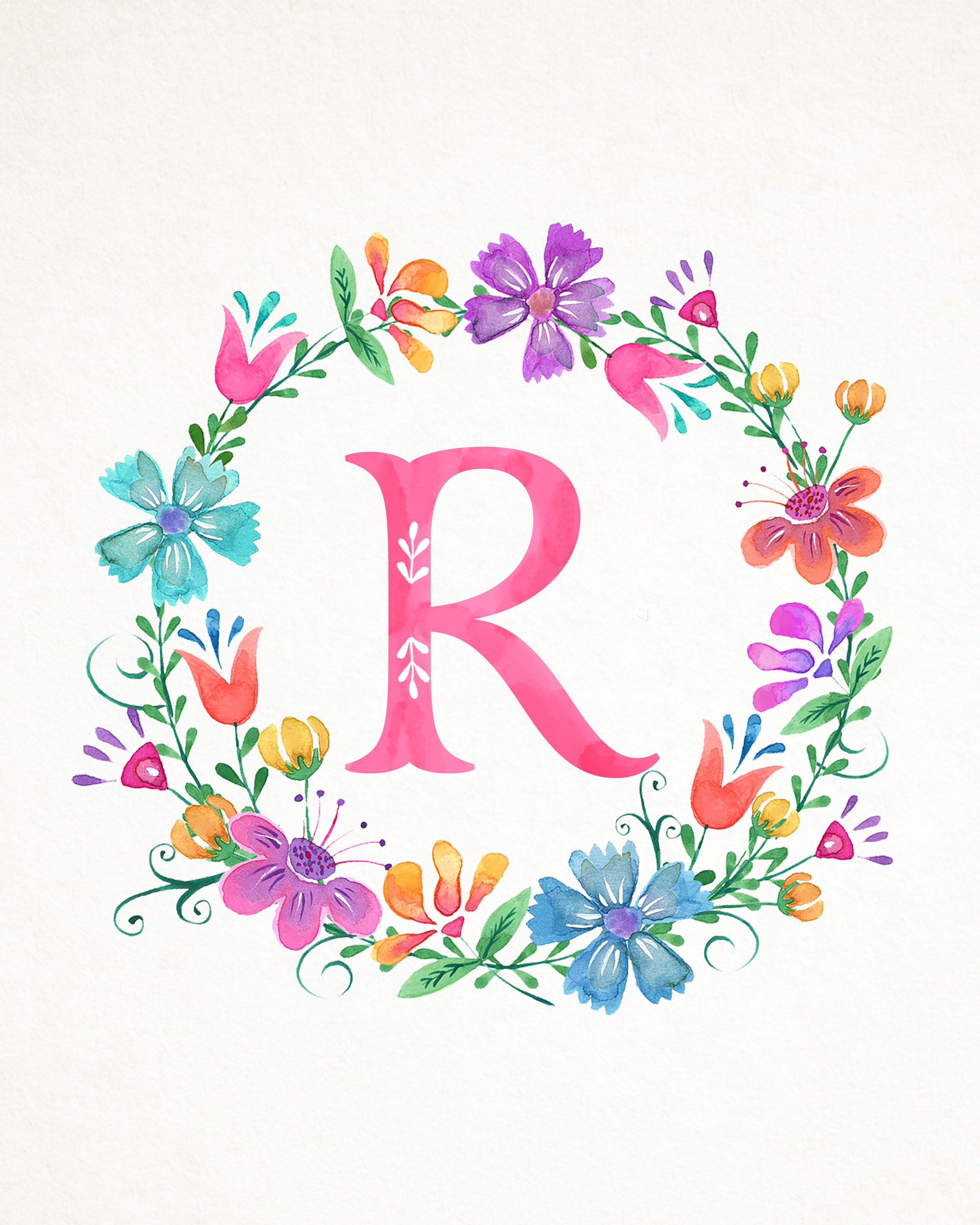 2400x3000 Free Printable Whimsical Watercolor Monograms - R Watercolor