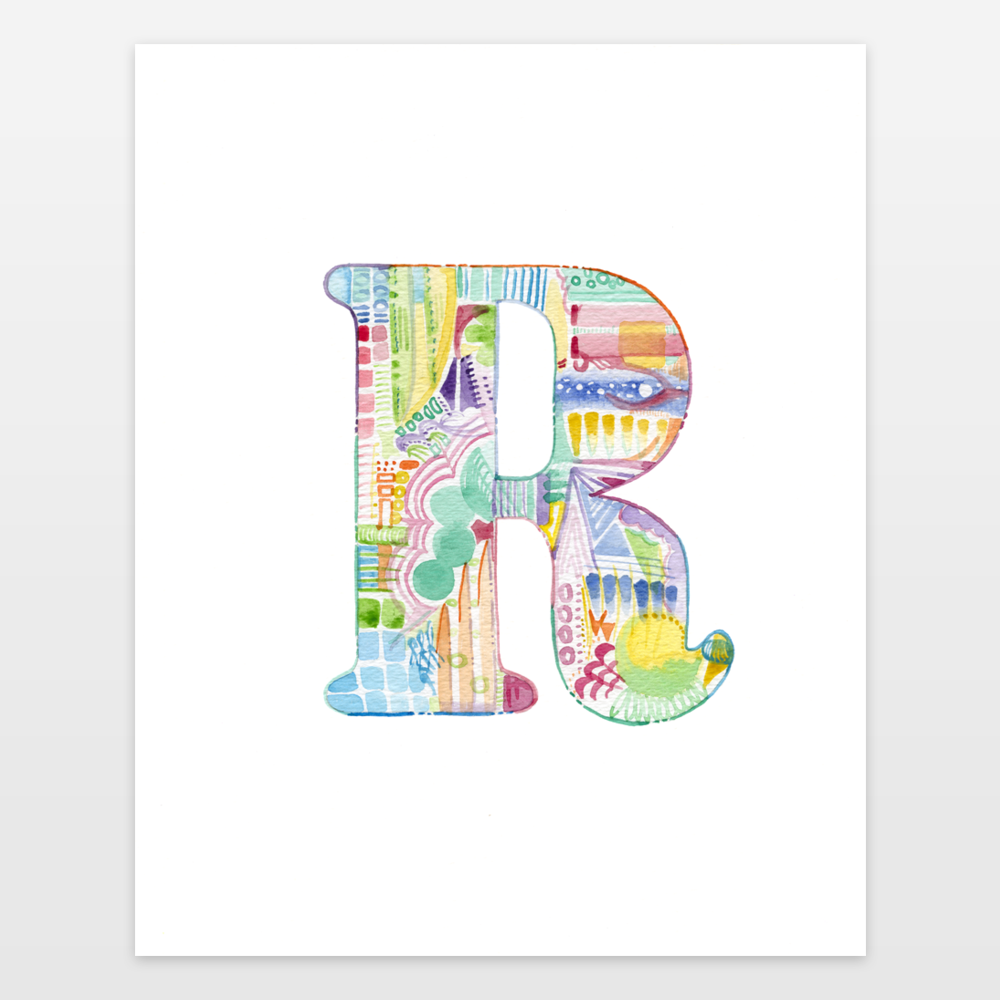 1000x1000 Letter R - R Watercolor