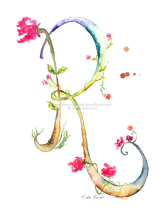 570x737 Letter R Watercolor Monogram - R Watercolor