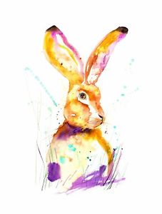 227x300 Bunny Hare Rabbit Watercolor Print Painting Large Wall Art 16x12 - Rabbit Watercolor