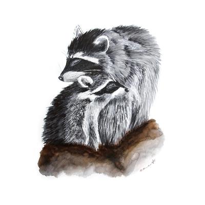 400x400 Mom And Baby Raccoon Art Woodland Animal Print Tiny Toes Design - Raccoon Watercolor