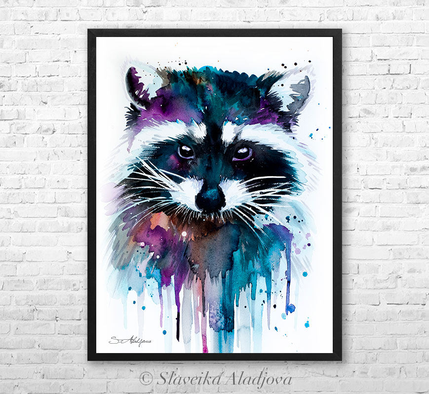 869x799 Raccoon Watercolor Framed Canvas By Slaveika Aladjova Limited Etsy - Raccoon Watercolor