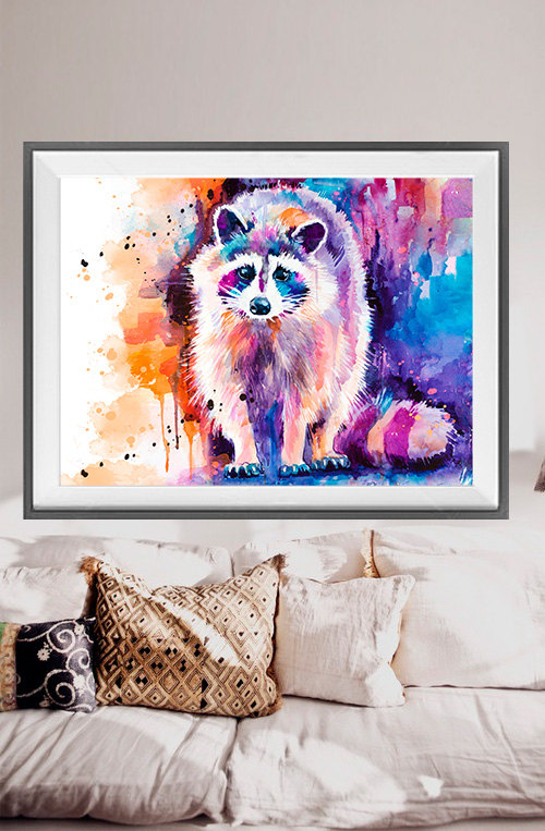500x763 Raccoon Watercolor Painting Print - Raccoon Watercolor