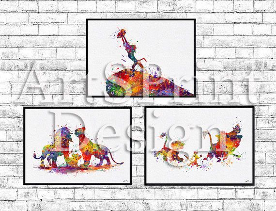 570x435 Set Of 3 The Lion King Prints Simba Timon Pumbaa Mufasa Sarabi - Rafiki Watercolor