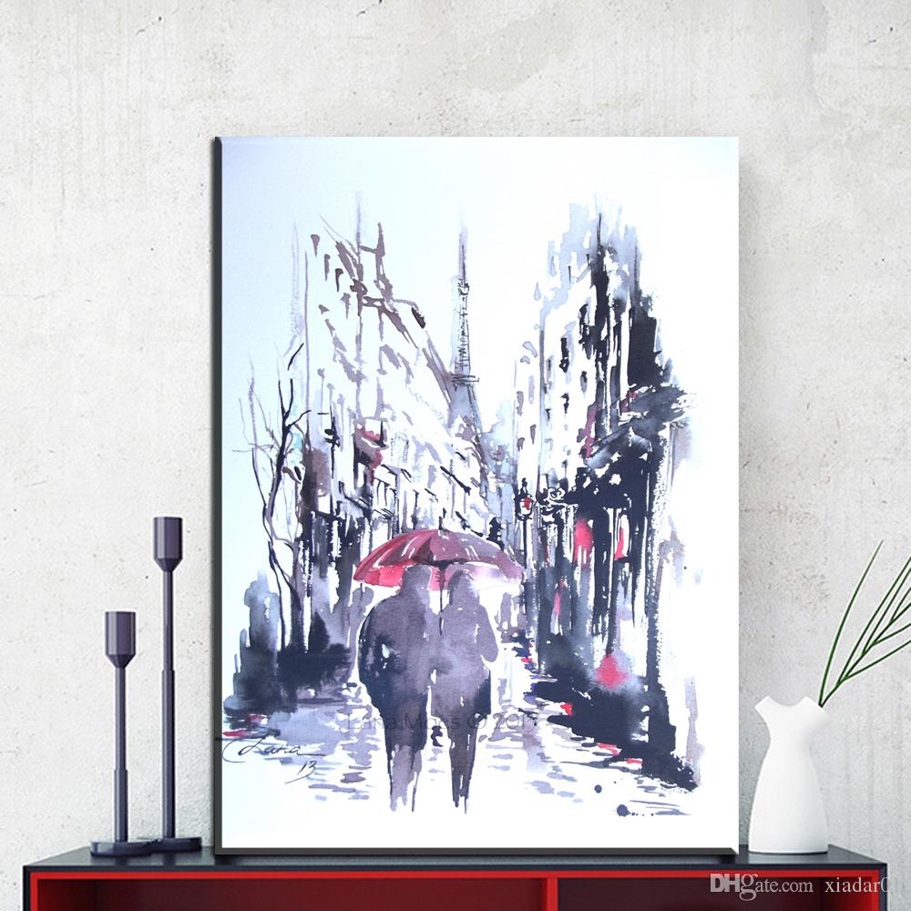 1000x1000 2018 Zz1859 Watercolor Canvas Prints Art Abstract Lover Walking In - Rain Watercolor Painting