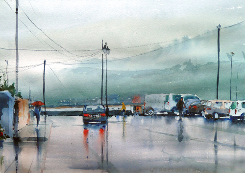 500x354 How To Paint The Rain - Rain Watercolor Painting