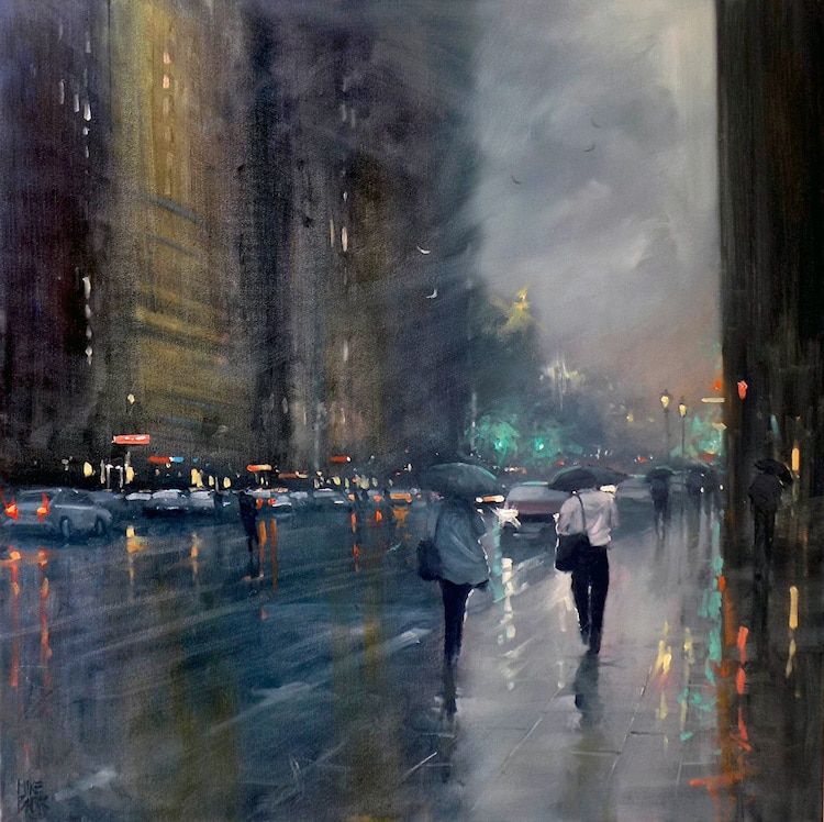750x748 Impressionist Painter Captures Poetic Scenes Of Rain Swept Streets - Rain Watercolor Painting