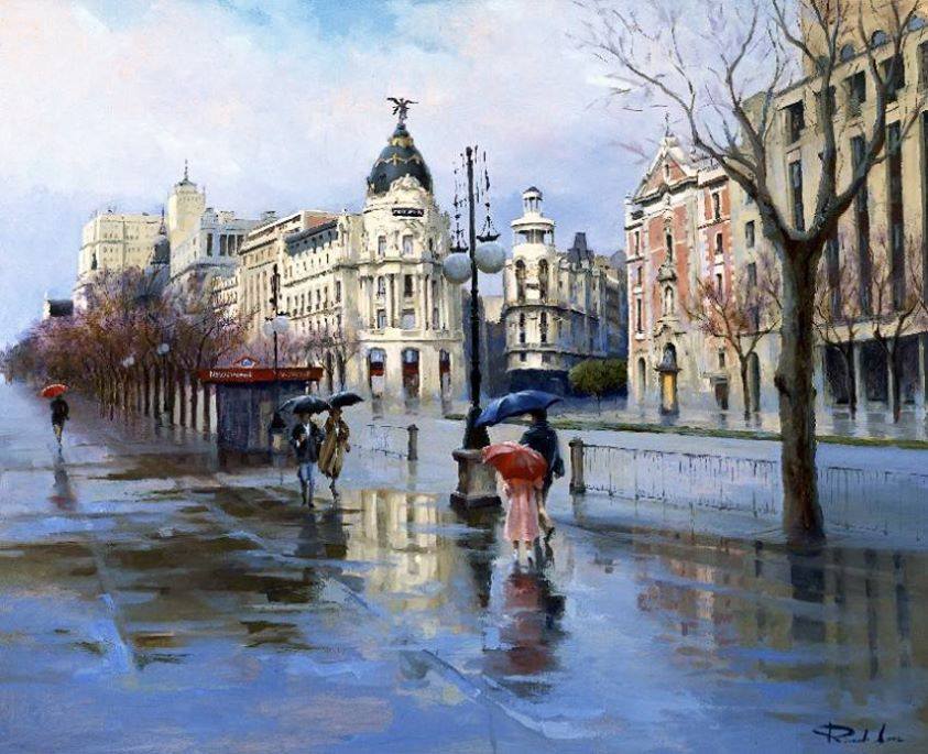 843x685 Rain Water Color Painting By Ricardo - Rain Watercolor Painting