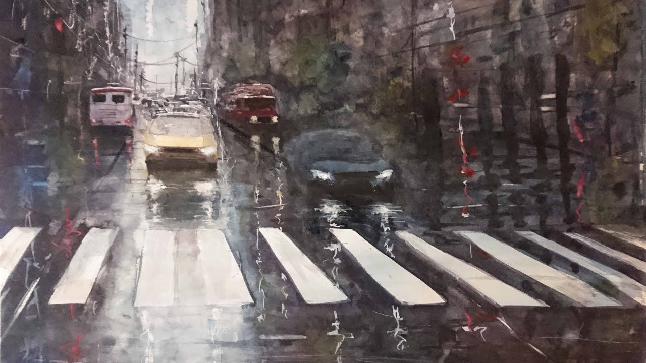 1280x720 Rainy Day - Rain Watercolor Painting