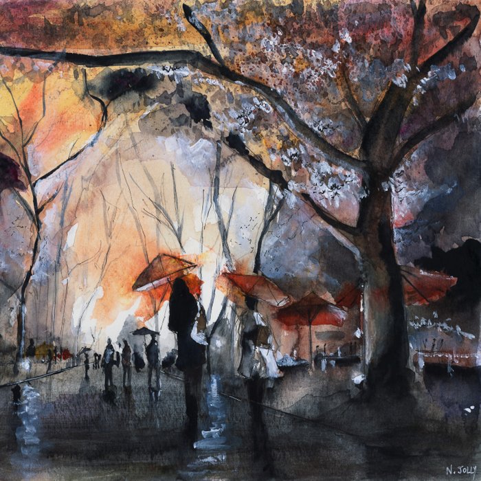 700x700 Watercolor Painting - Rain Watercolor Painting