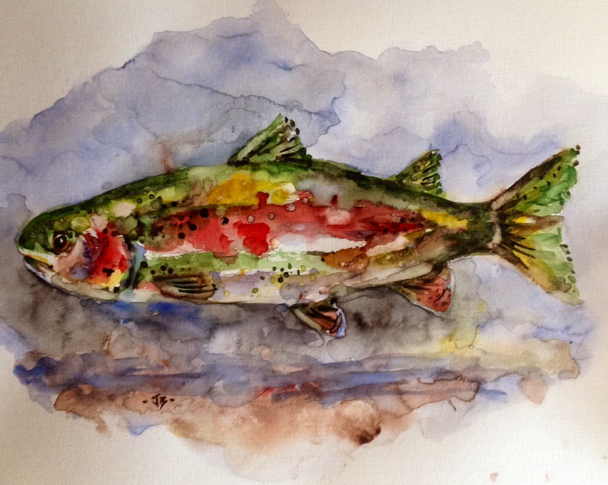 1952x1560 Rainbow X Watercolor On Paper (Sold) Jay Bastian - Rainbow Trout Watercolor