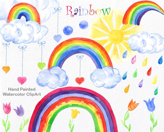 570x459 Rainbow Watercolor Clipart Commercial Use Hand Painted High Etsy - Rainbow Watercolor