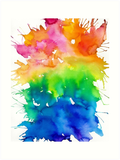 413x549 Rainbow Watercolor Paint Splash Art Art Prints By Artbybee7 - Rainbow Watercolor