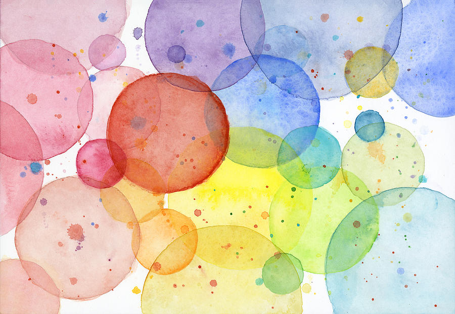 900x621 Abstract Watercolor Rainbow Circles Painting By Olga Shvartsur - Rainbow Watercolor
