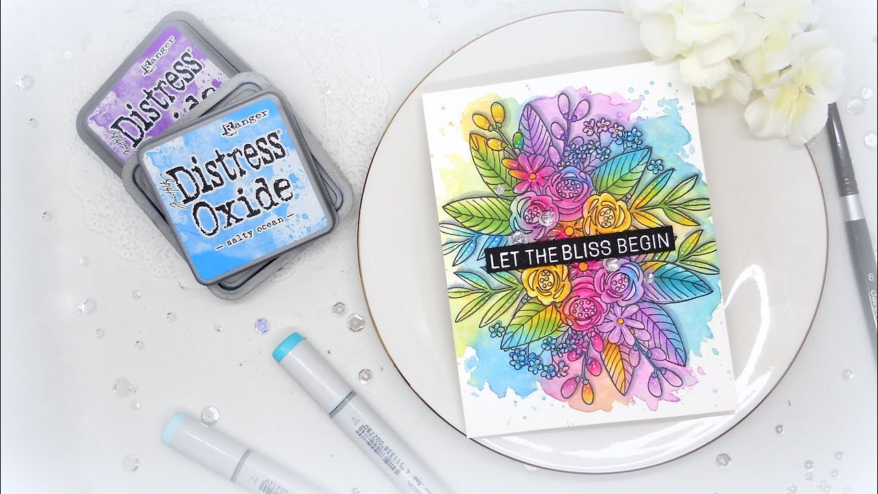 1280x720 Floral Stamps With A Rainbow Watercolor Background - Rainbow Watercolor Background