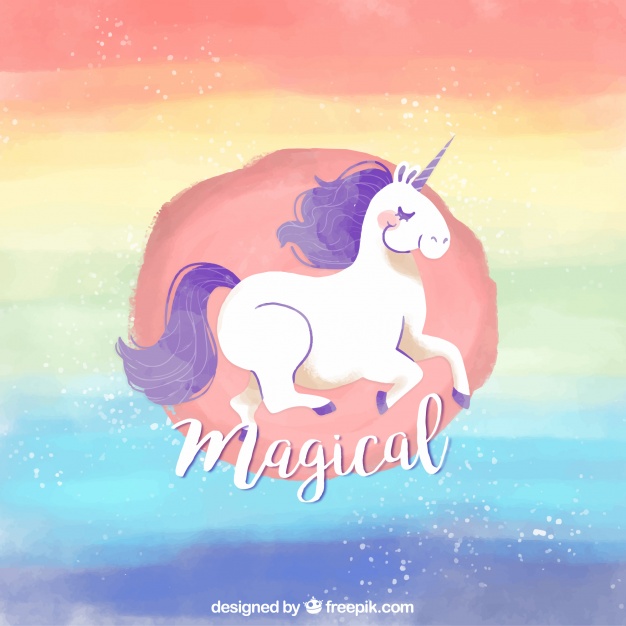 626x626 Rainbow Watercolor Background With Unicorn Vector Free Download - Rainbow Watercolor Background