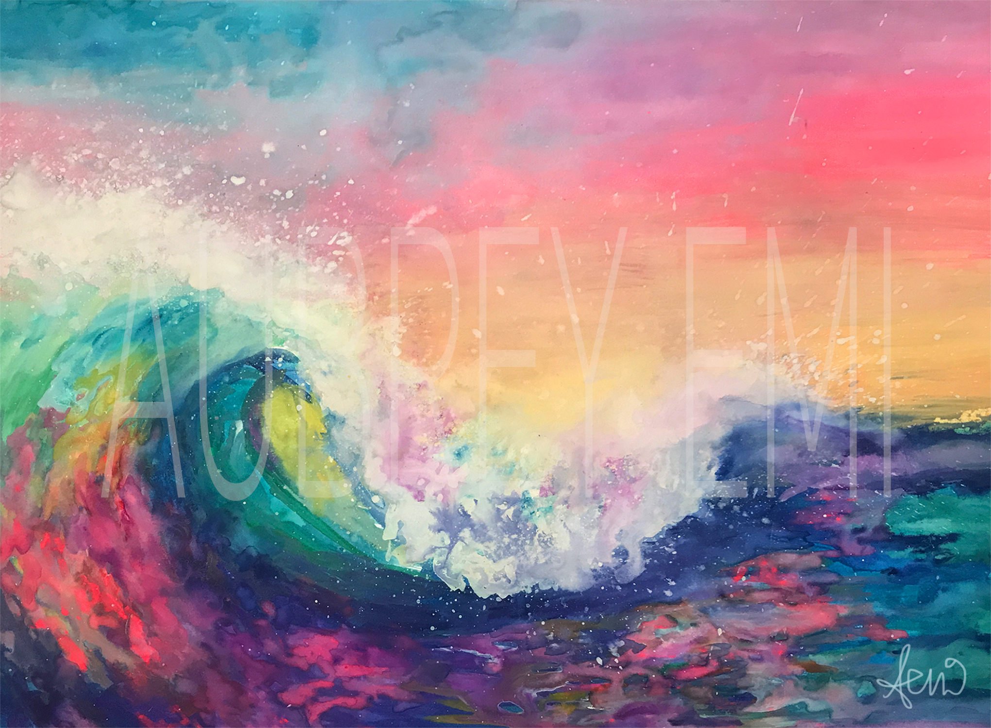 2040x1500 Rainbow Watercolor Wave Painting Rainbow Painting Wall Art Etsy - Rainbow Watercolor Painting