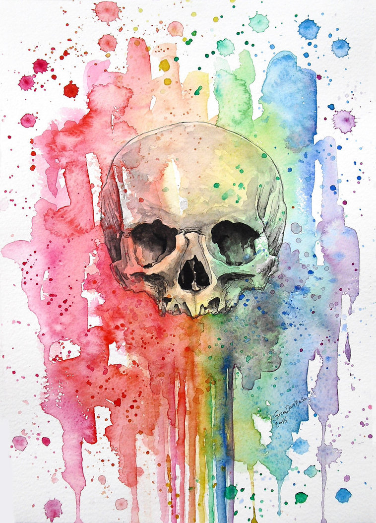 758x1054 Rainbow Skull By Ericadalmaso - Rainbow Watercolor Painting