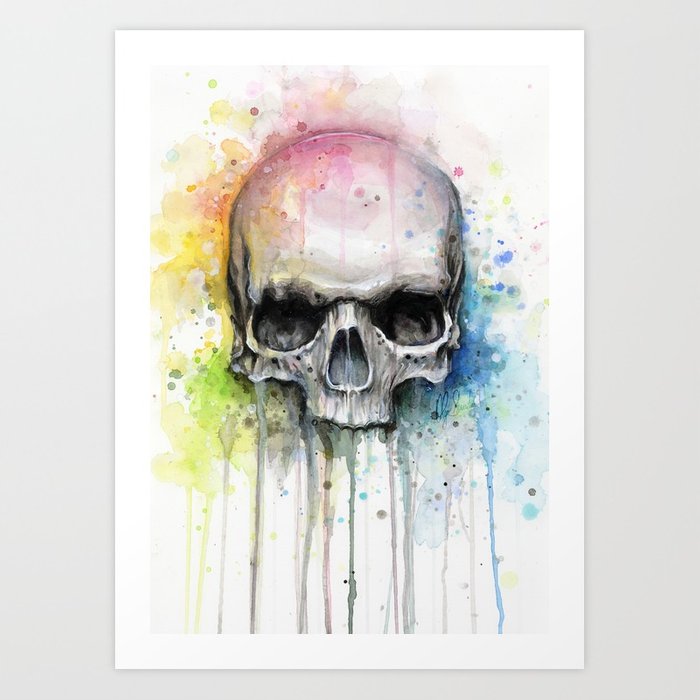 700x700 Skull Rainbow Watercolor Painting Skulls Art Print By Olechka - Rainbow Watercolor Painting