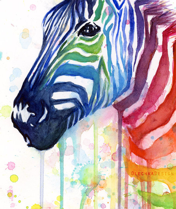 570x675 Zebra Art Watercolor Painting, Art Print, Rainbow Zebra, Ode To - Rainbow Watercolor Painting