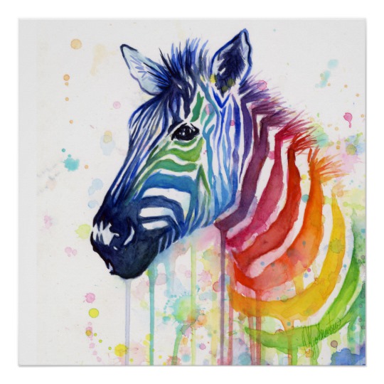 540x540 Zebra Rainbow Watercolor Painting Poster - Rainbow Watercolor Painting