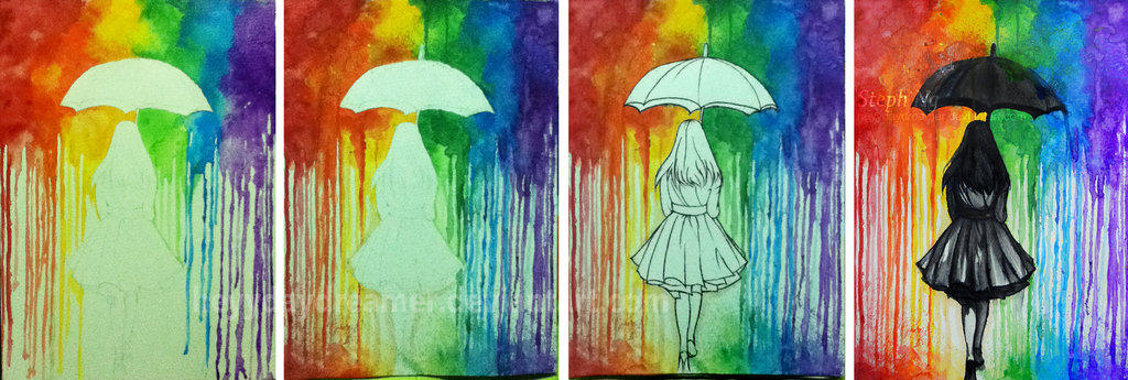 1024x345 Rainbow Rain Painting Process By Heyydaydreamer - Rainbow Watercolor Painting