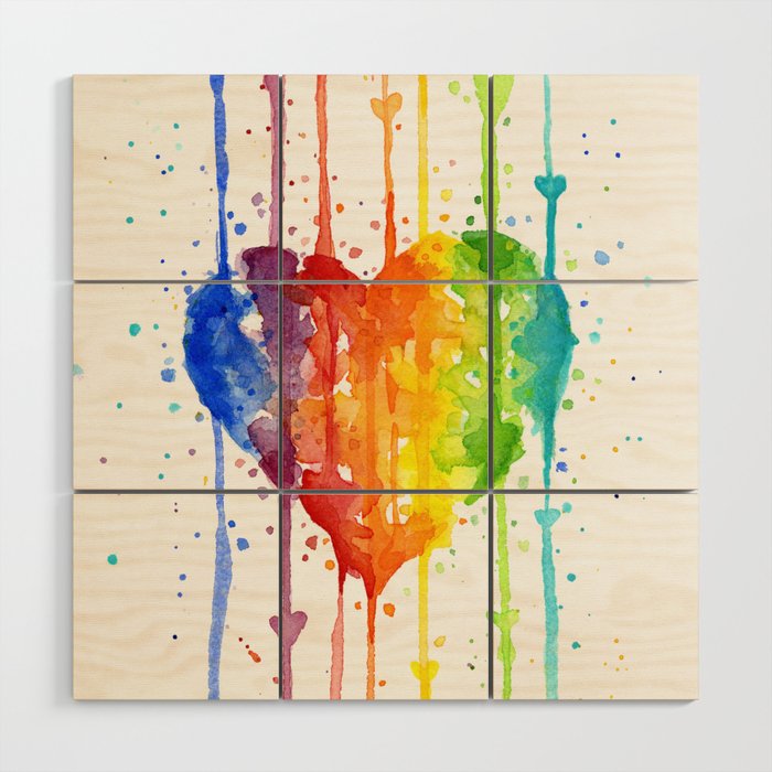 700x700 Heart Rainbow Watercolor Colorful Heart Painting Wood Wall Art By - Rainbow Watercolor Painting