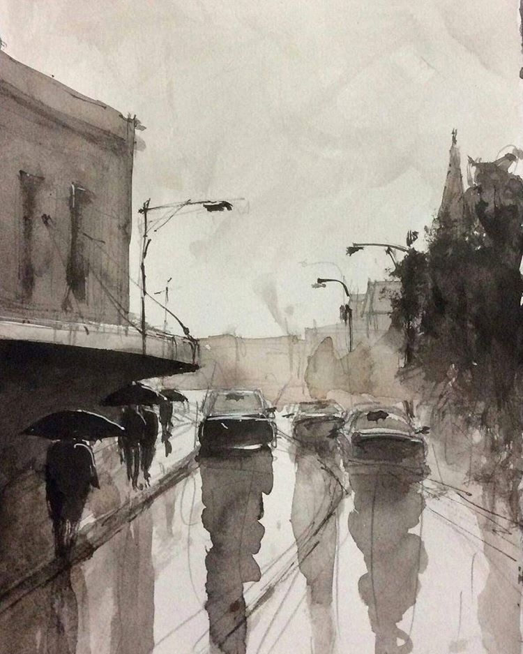 750x937 Ink And Watercolor Paintings Collection 2 - Rainy Day Watercolor