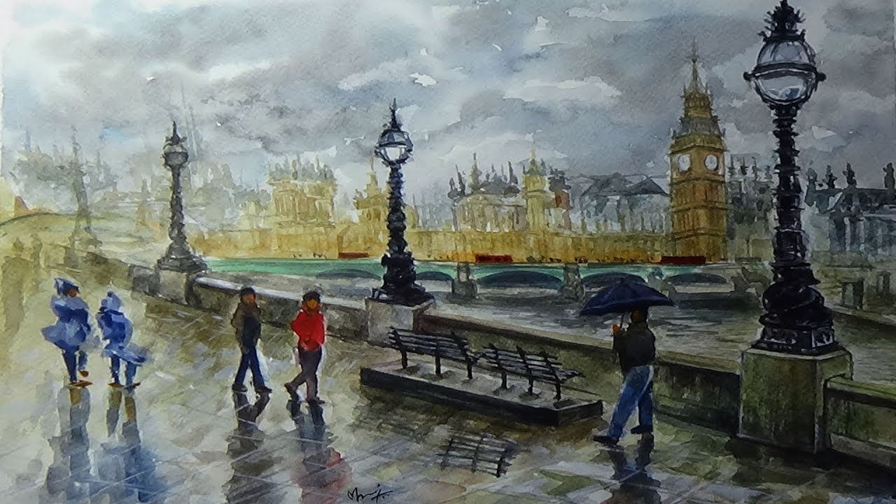 1280x720 Rainy Day Simple Watercolor Painting - Rainy Day Watercolor