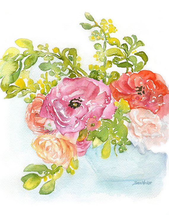 570x725 Ranunculus Watercolor Painting 11 X 14 Giclee Print Etsy - Ranunculus Watercolor