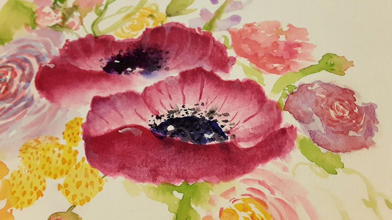 1280x720 Watercolor Anemone And Ranunculus Inspired Flowers - Ranunculus Watercolor