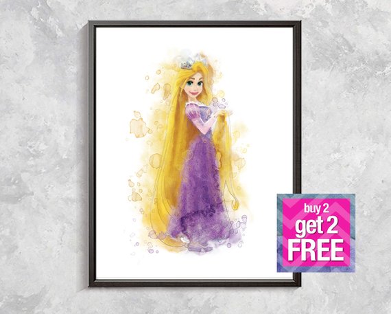 570x457 Rapunzel Print Rapunzel Watercolor Rapunzel Princess Poster Etsy - Rapunzel Watercolor