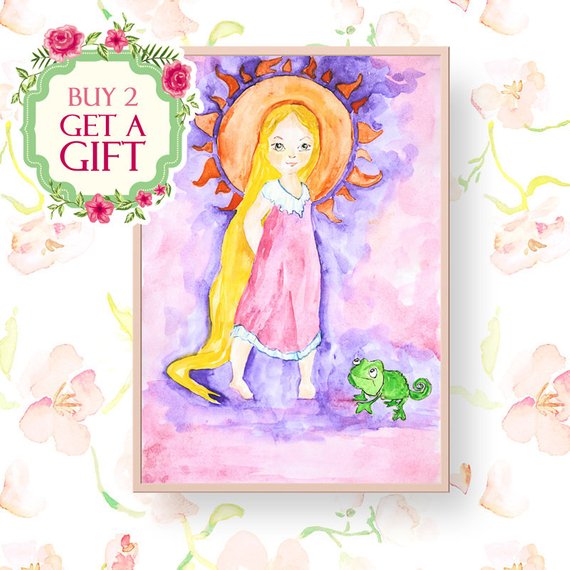 570x570 Rapunzel Print Tangled Disney Watercolor Rapunzel Art Print Etsy - Rapunzel Watercolor