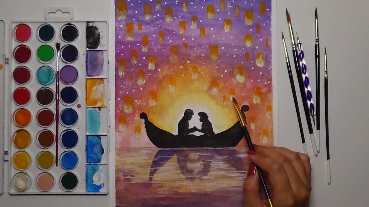 1280x720 Watercolor Tangled Scene I See The Light Rapunzel - Rapunzel Watercolor