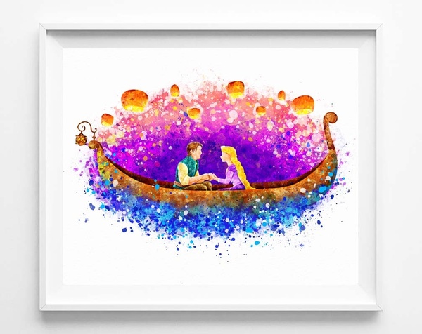 600x476 Wish Princess Rapunzel Tangled Lantern Watercolor Painting - Rapunzel Watercolor