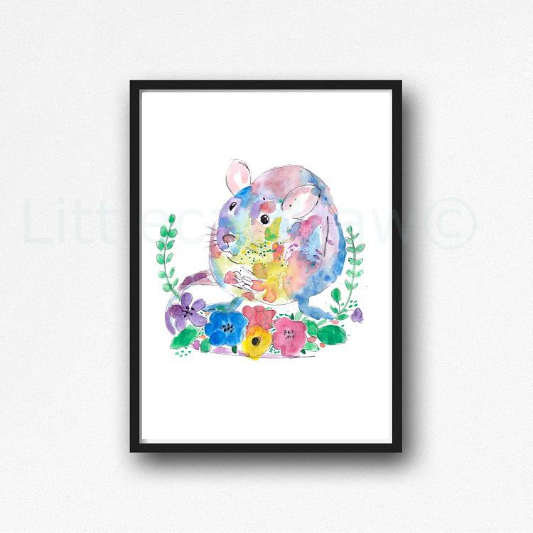 750x750 Buy Rainbow Floral Rat Watercolor Painting Print Watercolour Wall - Rat Watercolor