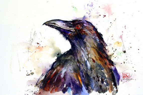 570x380 Raven Watercolor Bird Art Print By Dean Crouser Etsy - Raven Watercolor