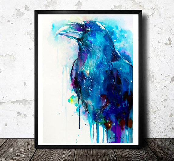 570x528 Raven Watercolor Painting Print - Raven Watercolor