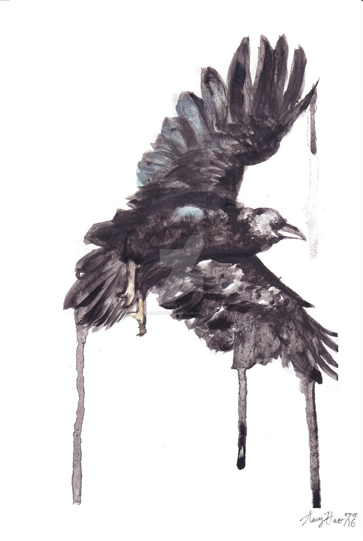 733x1090 Watercolor Raven By Darkwingedangel616 - Raven Watercolor