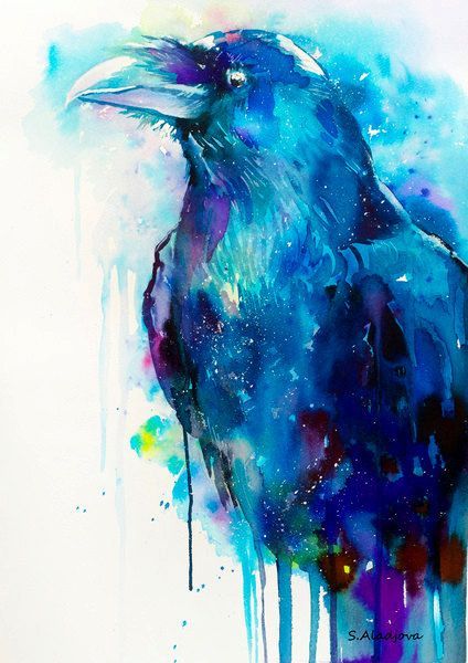 424x600 Raven Watercolor Painting Print By Slaveika Aladjova, Art, Animal - Raven Watercolor Tattoo