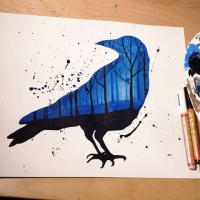 200x200 Watercolor Tattoo Designs - Raven Watercolor Tattoo