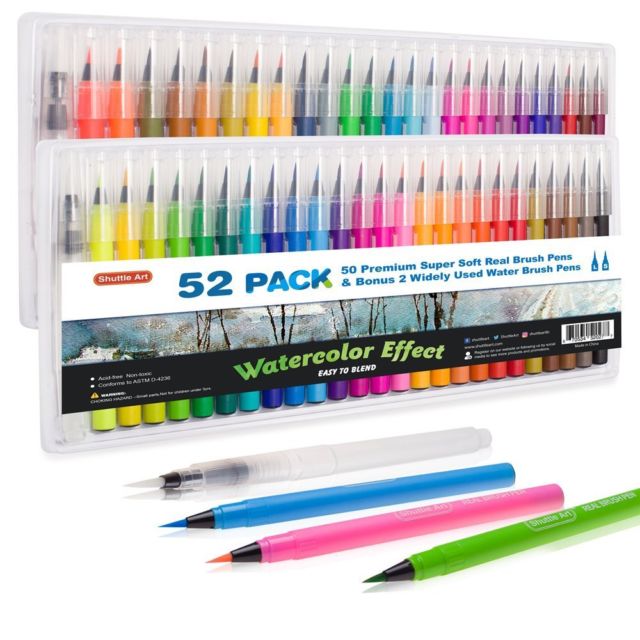 640x640 Shuttle Art 52 Pack Real Watercolor Brush Pens 50 Colors Markers - Real Watercolor