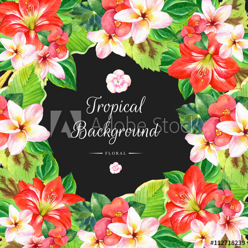 500x500 Hawaiian Wreath With Realistic Watercolor Flowers. - Realistic Watercolor Flowers