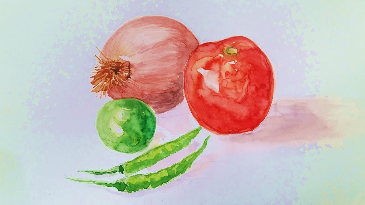 1280x720 Still Life Drawings Of Fruits And Vegetables How To Draw Realistic - Realistic Watercolor Tutorial