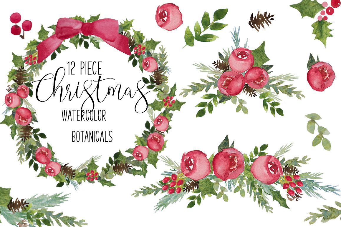 1158x772 Red Amp Green Christmas Png Watercolor Botanical Clip Art - Red And Green Watercolor