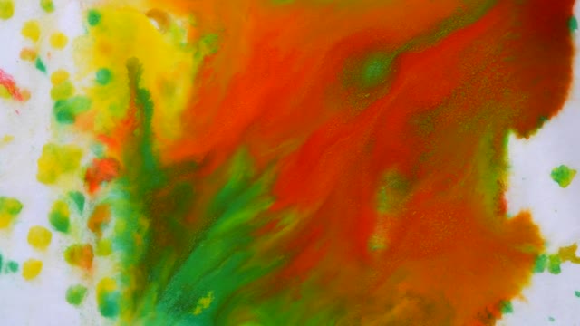 640x360 Liquid Paint Yellow, Red, Green Color Mixed On A Sheet Of White - Red And Green Watercolor
