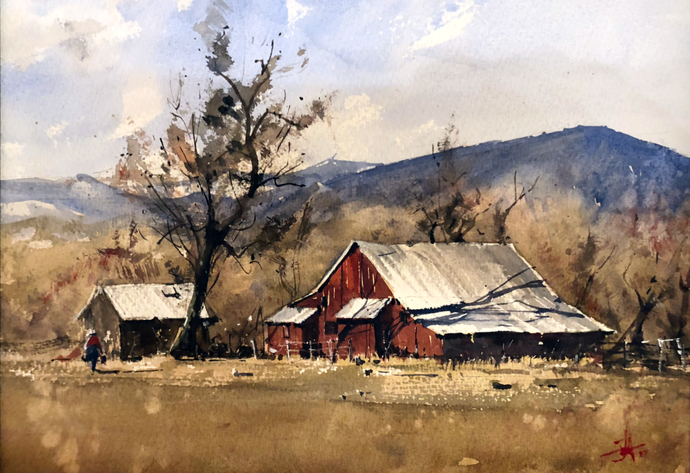 1000x686 Landscapes Judd Mercer Watercolor Art - Red Barn Watercolor